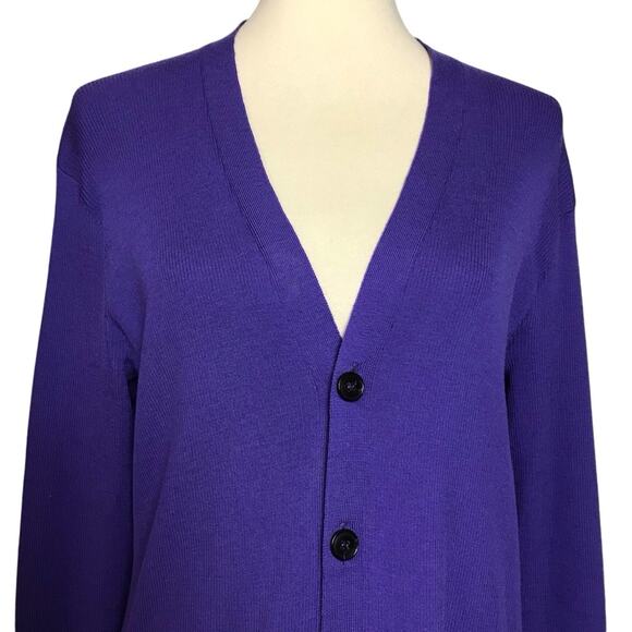 Ralph Lauren Black Label Indigo Blue Purple Merino Wool Ribbed Cardigan Sweater - Picture 2 of 11